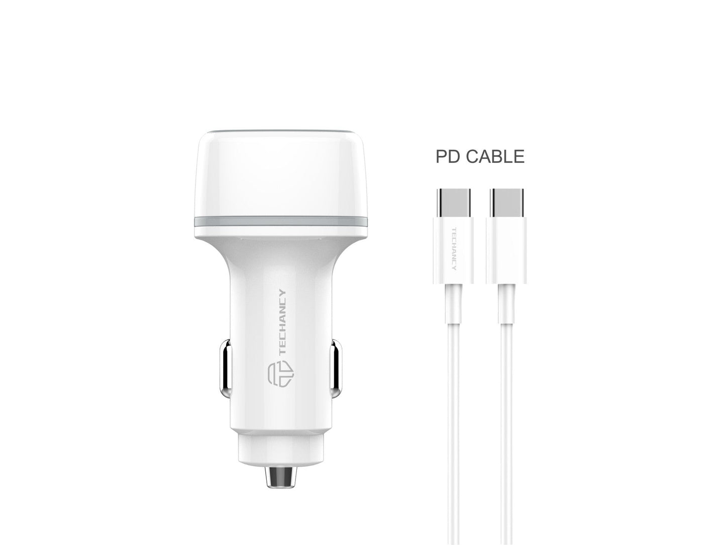 Techancy Carregador De Automóvel 38w TC6405, Carregamento Rápido Pd3.0+Qc3.0, Conjunto De Cabos Usb C-Usb C,