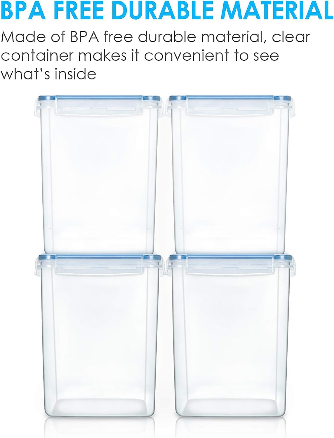 5.2L Airtight Flour and Sugar Storage Containers Set, 4 Pieces, Blue | BPA-Free Food Grade Material, Dishwasher Safe (Lids Not Included), Includes 4 Measuring Cups and 24 Labels