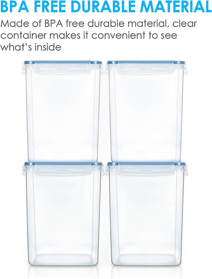 5.2L Airtight Flour and Sugar Storage Containers Set, 4 Pieces, Blue | BPA-Free Food Grade Material, Dishwasher Safe (Lids Not Included), Includes 4 Measuring Cups and 24 Labels