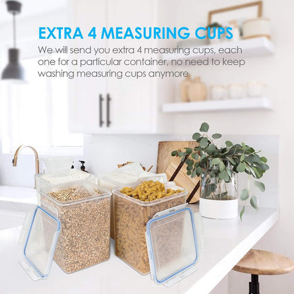 5.2L Airtight Flour and Sugar Storage Containers Set, 4 Pieces, Blue | BPA-Free Food Grade Material, Dishwasher Safe (Lids Not Included), Includes 4 Measuring Cups and 24 Labels