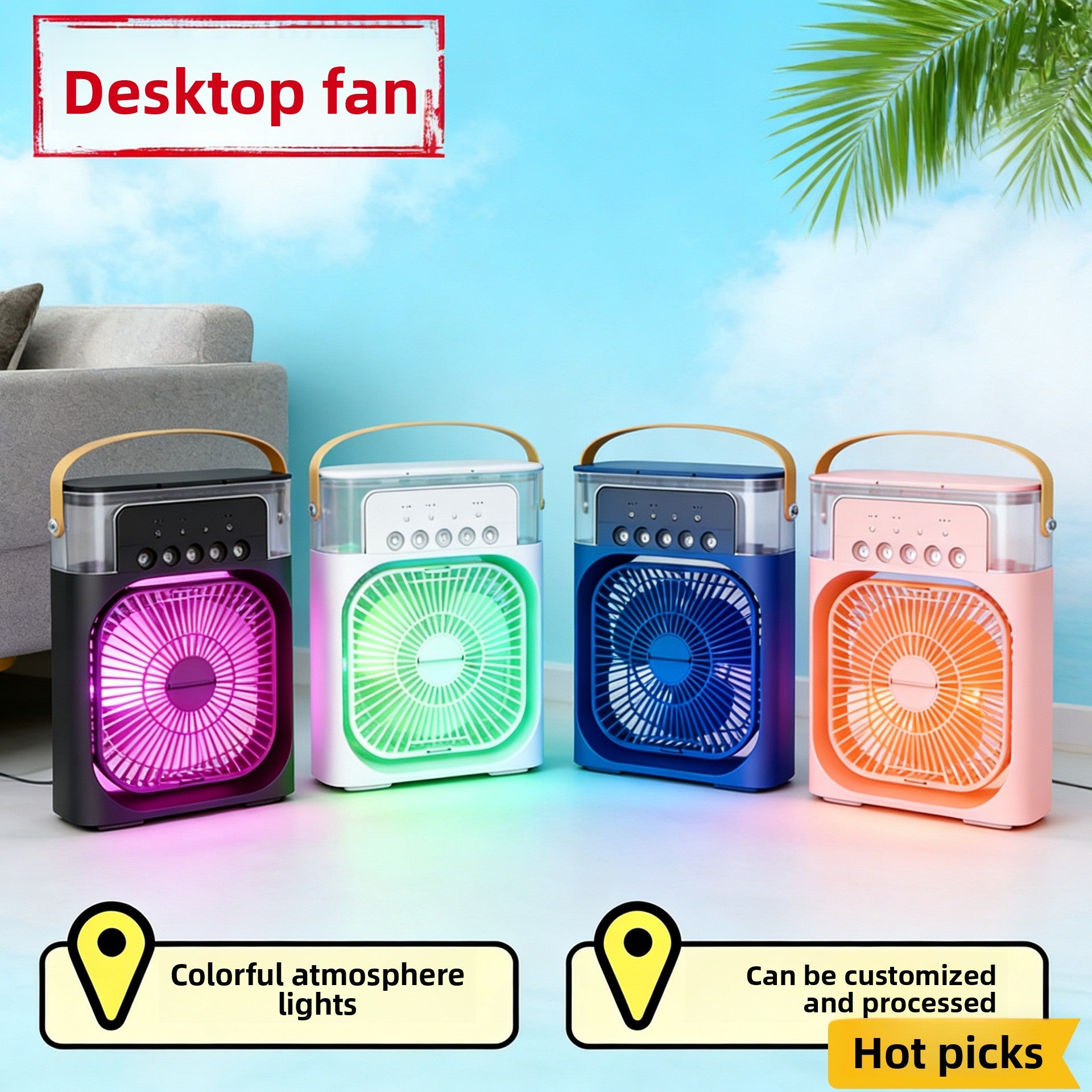 Portable USB Desk Fan with Humidifying Spray Function