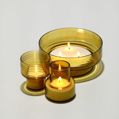 Conjunto de 3 Castiçais em vidro GLOW TOGETHER em Mostarda