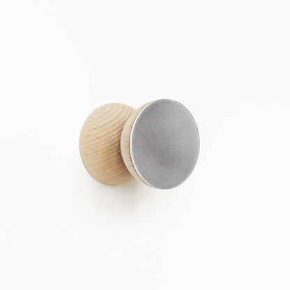 Geometric Beech Wood & Aluminium Wall Mounted Coat Hook / Knob