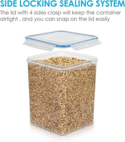 5.2L Airtight Flour and Sugar Storage Containers Set, 4 Pieces, Blue | BPA-Free Food Grade Material, Dishwasher Safe (Lids Not Included), Includes 4 Measuring Cups and 24 Labels