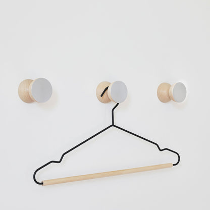Geometric Beech Wood & Aluminium Wall Mounted Coat Hook / Knob