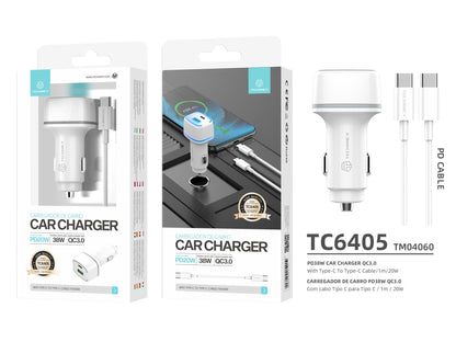 Techancy Carregador De Automóvel 38w  TC6405, Carregamento Rápido Pd3.0+Qc3.0, Conjunto De Cabos Usb C-Usb C,