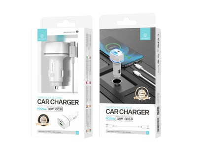 Techancy Carregador De Automóvel 38w  TC6405, Carregamento Rápido Pd3.0+Qc3.0, Conjunto De Cabos Usb C-Usb C,