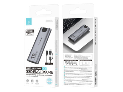 Techancy Caixa SSD M.2 NVMe portátil de alta velocidade MF1301 Cinza , 10 Gbps com USB-C, compatível e fácil de transportar