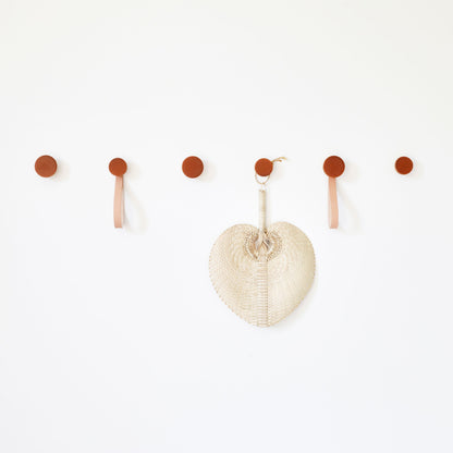 Round Beech Wood & Ceramic Wall Mounted Coat Hook / Knob - Dark Terracotta Orange
